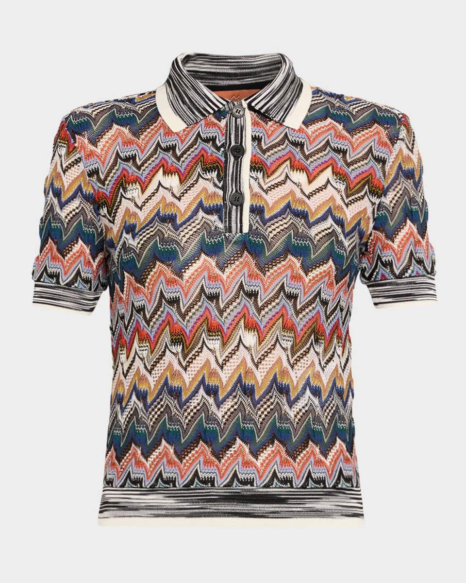 Metallic Zigzag Short-Sleeve Polo Shirt